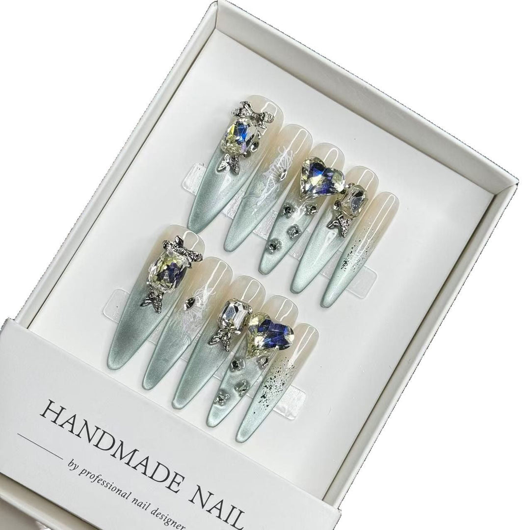 3D Crystal-Embellished Press-On Nail Set