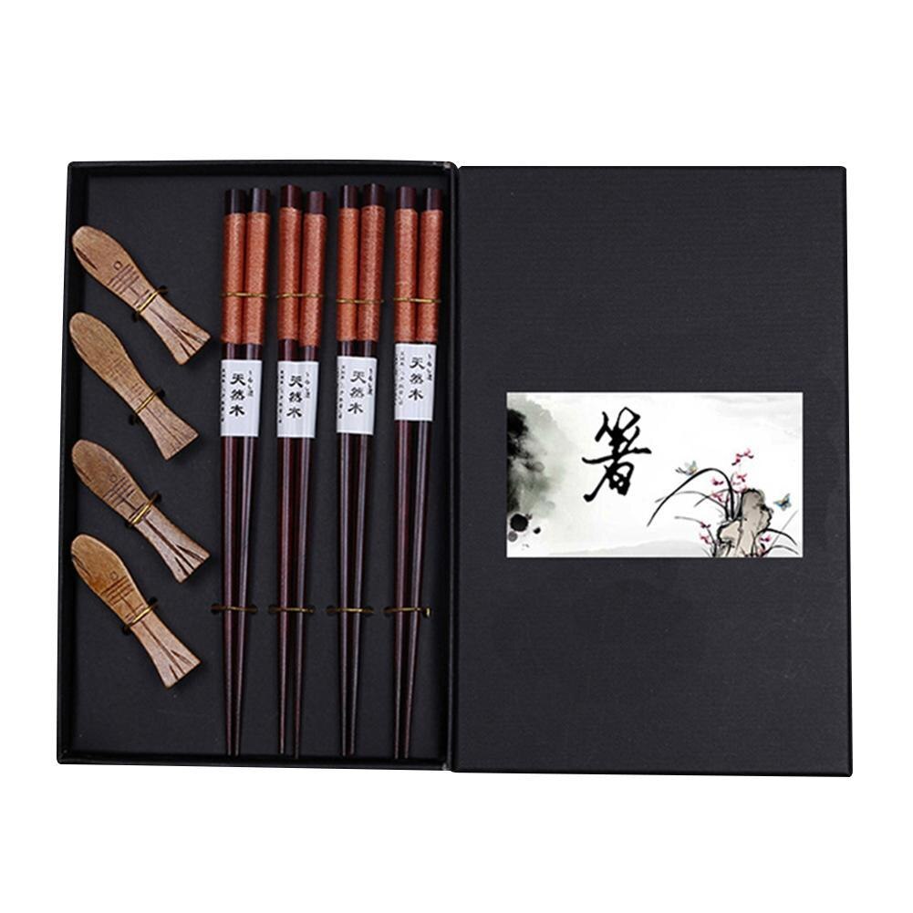 4 Pairs of Chopsticks and Chopstick Holders Set