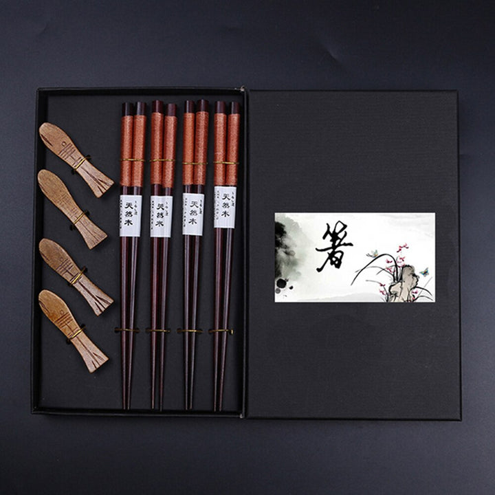 4 Pairs of Chopsticks and Chopstick Holders Set