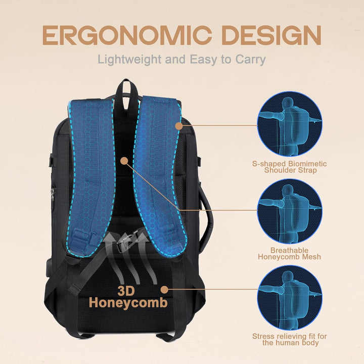 40L Expandable Waterproof Travel Backpack with USB Port &amp; 17” (43.18 cm) Laptop Sleeve – AirVoyage