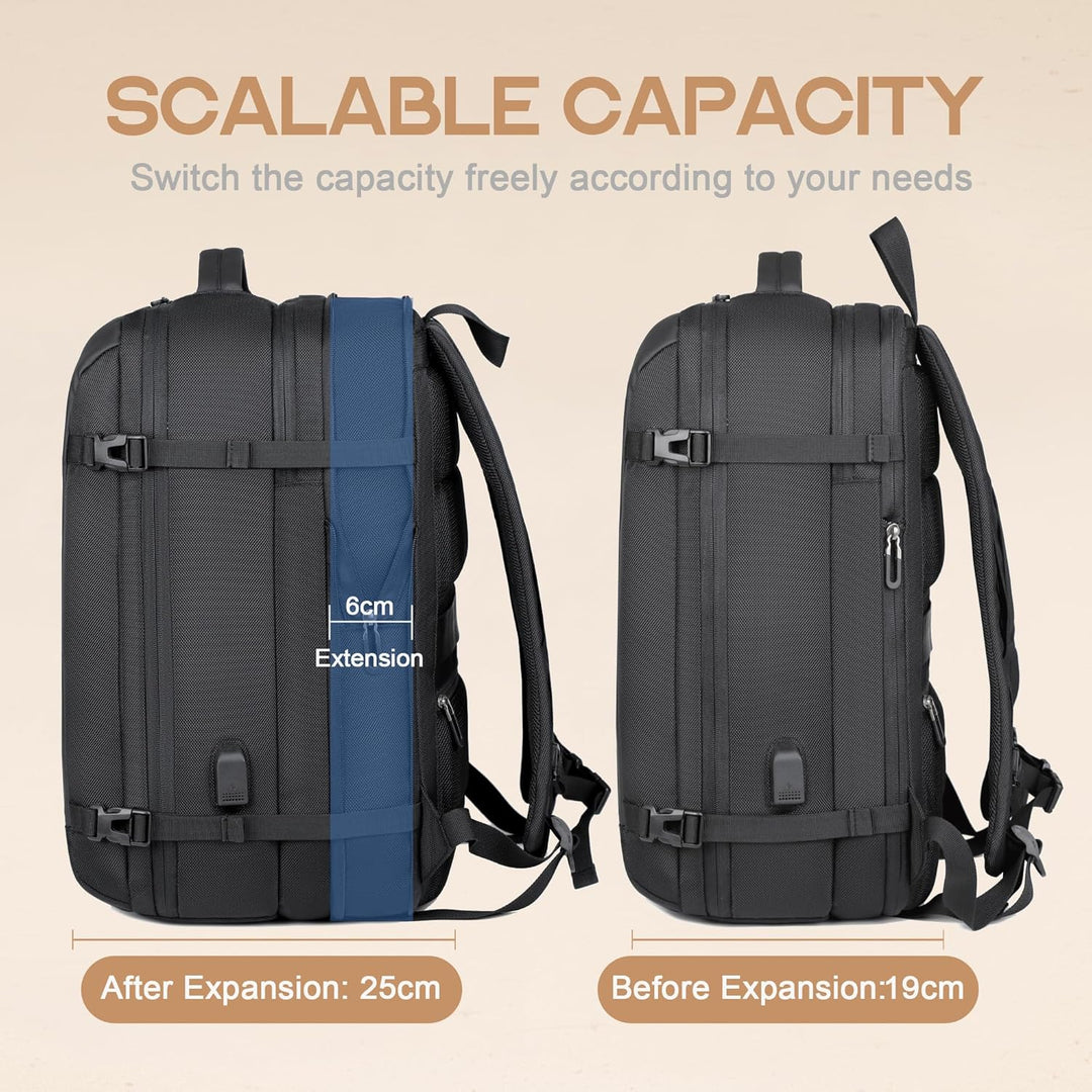 40L Expandable Waterproof Travel Backpack with USB Port &amp; 17” (43.18 cm) Laptop Sleeve – AirVoyage