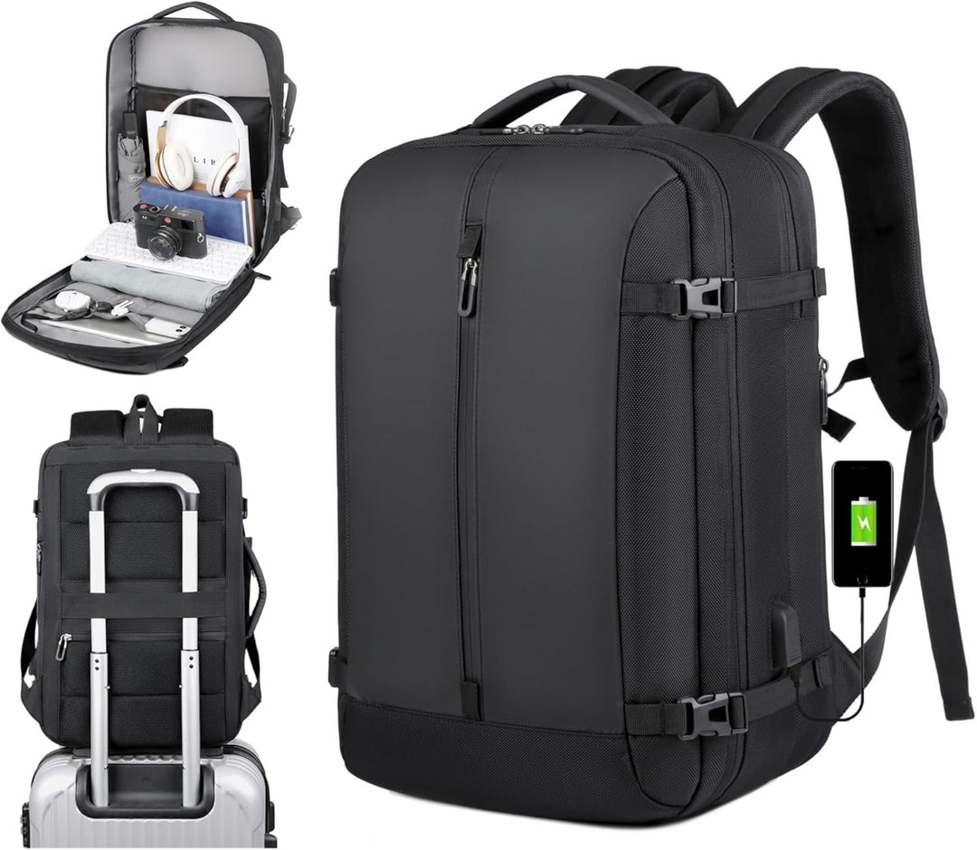 40L Expandable Waterproof Travel Backpack with USB Port &amp; 17” (43.18 cm) Laptop Sleeve – AirVoyage