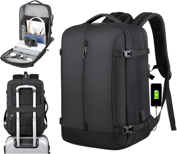 40L Expandable Waterproof Travel Backpack with USB Port &amp; 17” (43.18 cm) Laptop Sleeve – AirVoyage