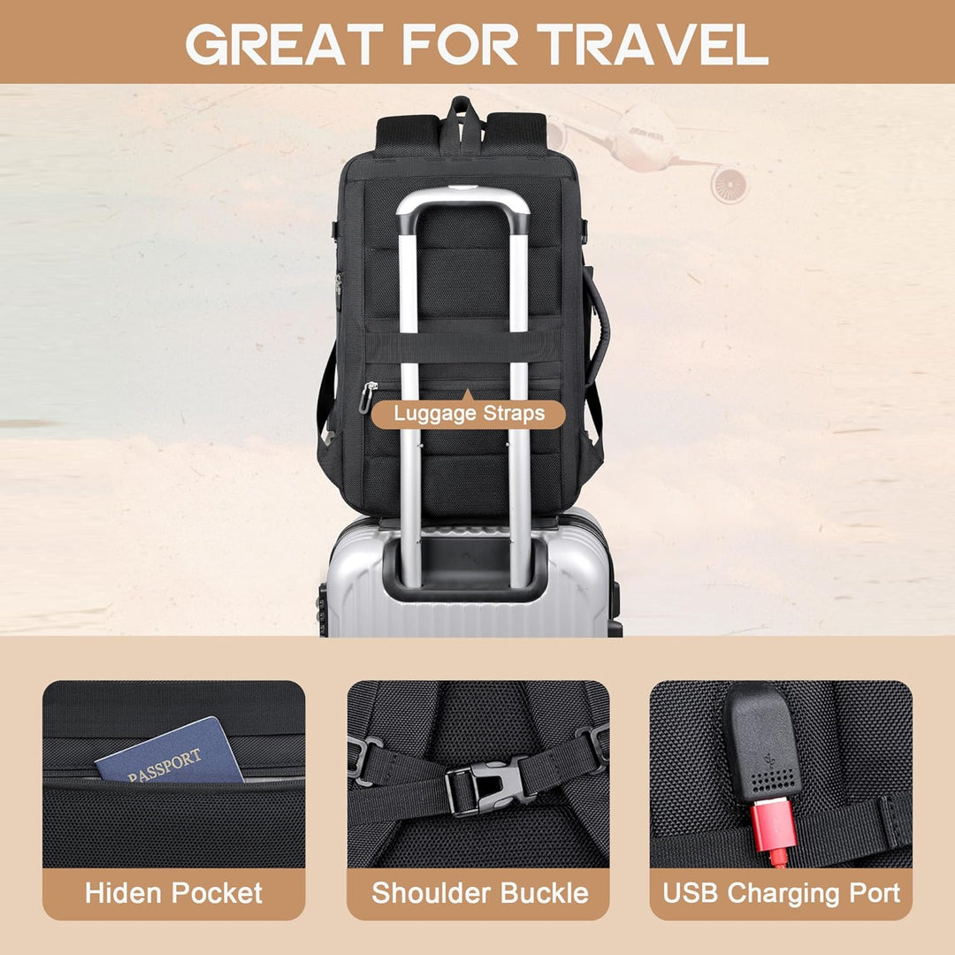 40L Expandable Waterproof Travel Backpack with USB Port &amp; 17” (43.18 cm) Laptop Sleeve – AirVoyage