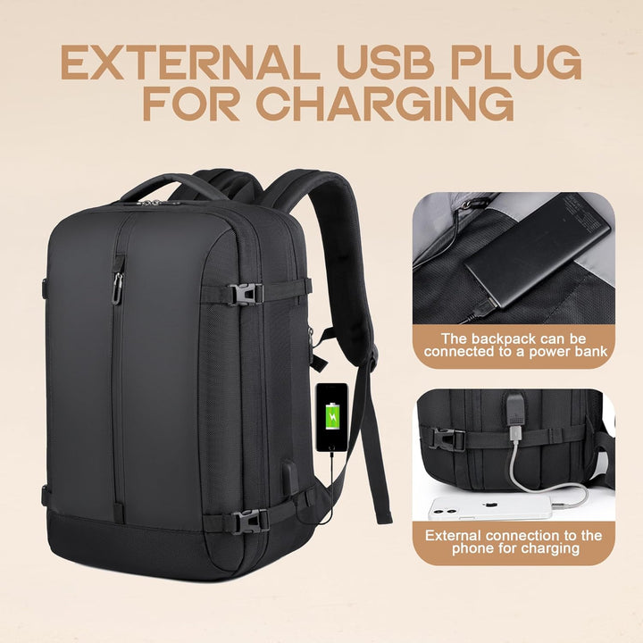 40L Expandable Waterproof Travel Backpack with USB Port &amp; 17” (43.18 cm) Laptop Sleeve – AirVoyage
