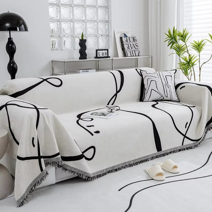 Abstract Line Reversible Chenille Sofa Cover