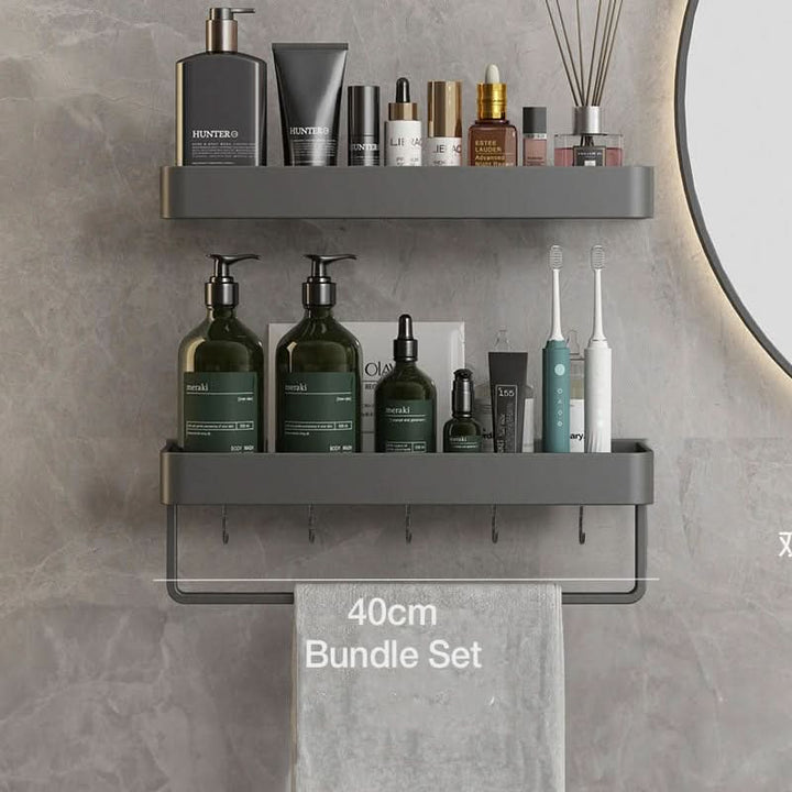 AQUASHELF – Elegant Wall Shelf for Bathroom with Towel Holder &amp; Drill-Free Installation
