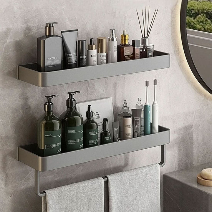 AQUASHELF – Elegant Wall Shelf for Bathroom with Towel Holder &amp; Drill-Free Installation