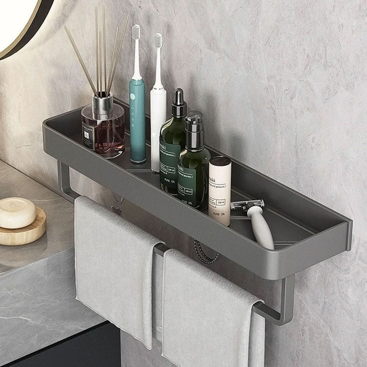 AQUASHELF – Elegant Wall Shelf for Bathroom with Towel Holder &amp; Drill-Free Installation