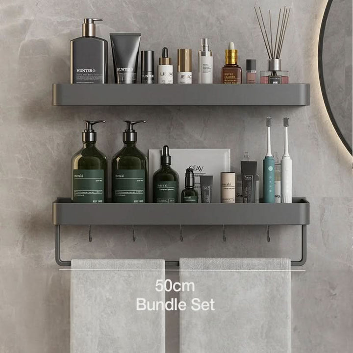 AQUASHELF – Elegant Wall Shelf for Bathroom with Towel Holder &amp; Drill-Free Installation