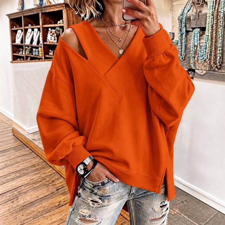 Asymmetric Cutout Shoulder Oversized Sweatshirt