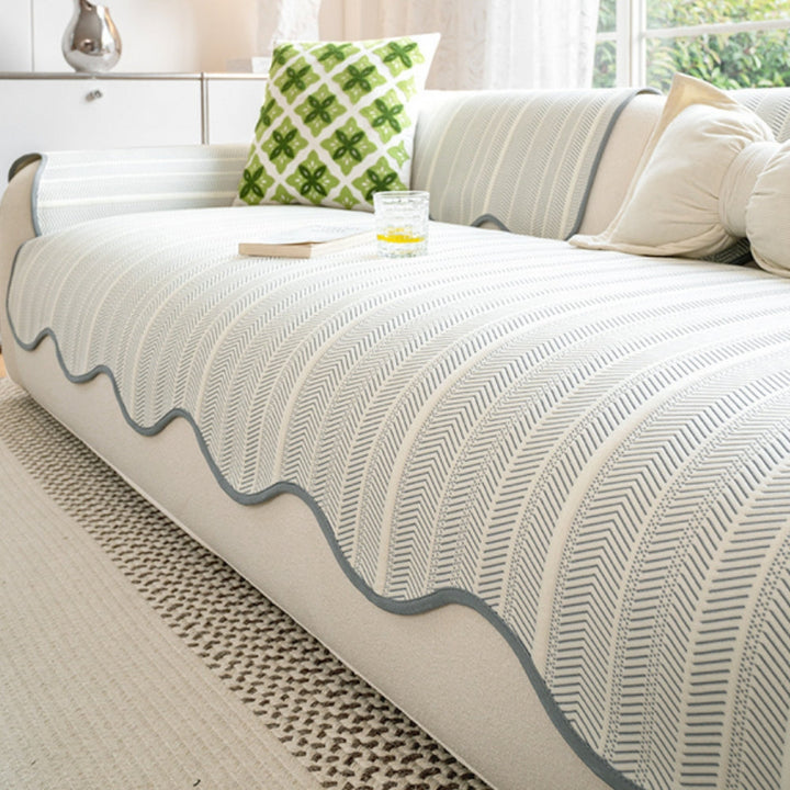 Aurivelle Herringbone Scallop Edge Sofa Cover