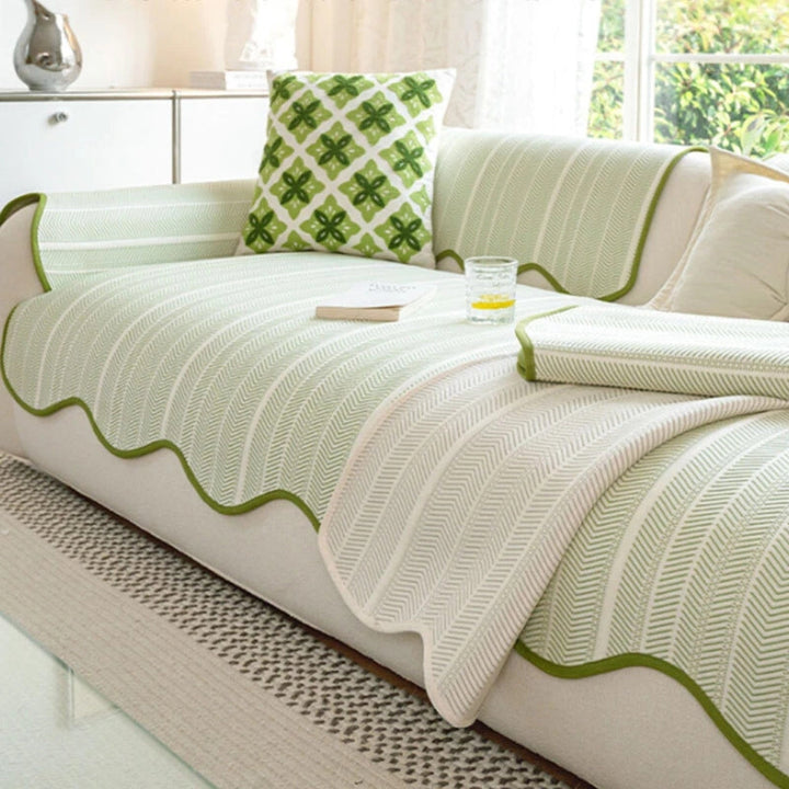 Aurivelle Herringbone Scallop Edge Sofa Cover