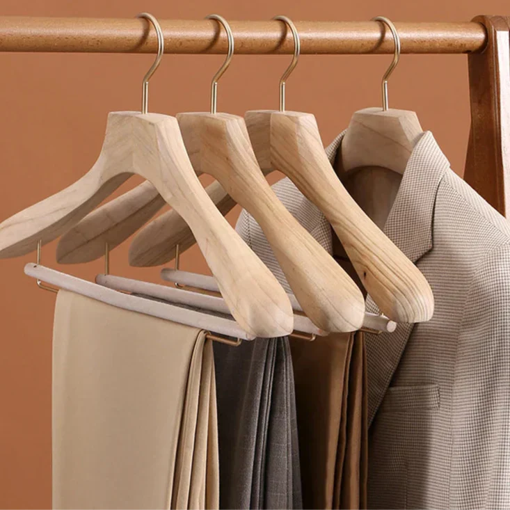 Aurora Wide Shoulder Wooden Hangers – Premium Camphor Wood Suit &amp; Coat Organizer (Set of 2)