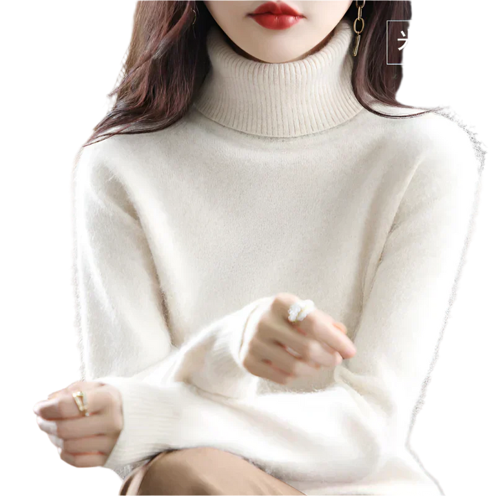 AuroraWeave 100% Cashmere Turtleneck For Women Autumn Knit