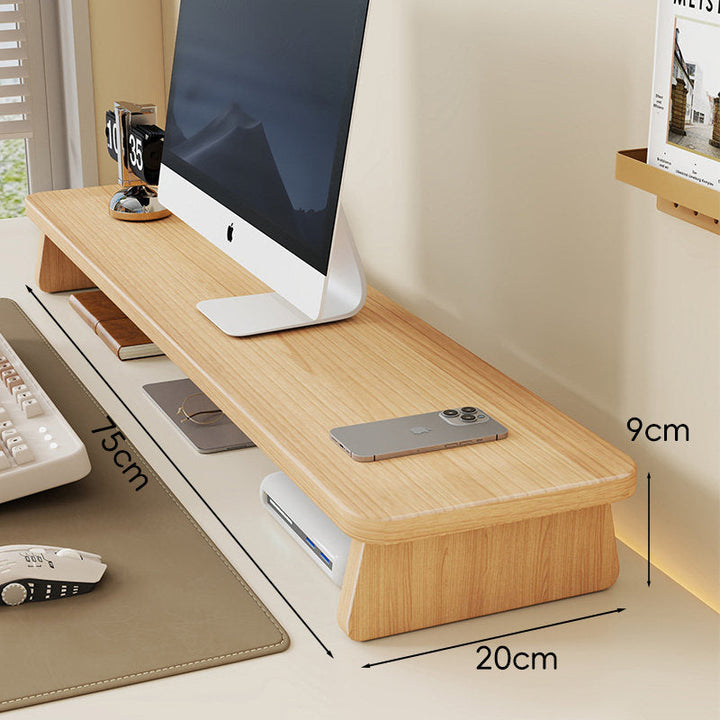 Bamboo Monitor Riser Desk Organizer with Under-Shelf and Cable Management