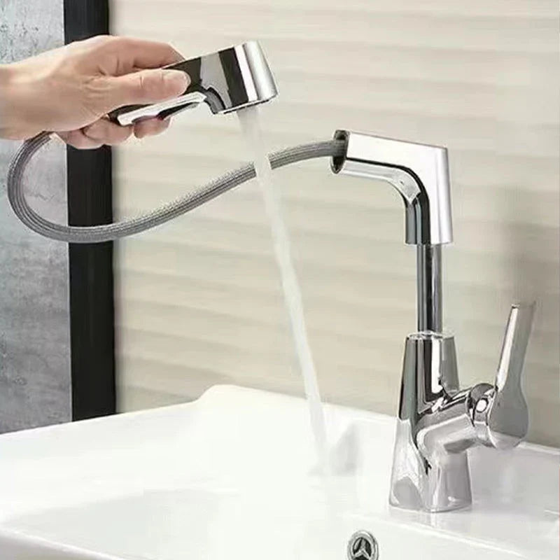 Bathroom Basin Mixer Tap with 360° Swivel Spout and Pull-Out Spray Head – Ceramic, Functional Design
