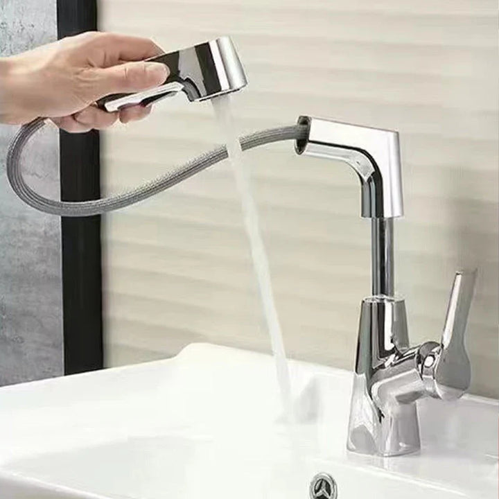 Bathroom Basin Mixer Tap with 360° Swivel Spout and Pull-Out Spray Head – Ceramic, Functional Design