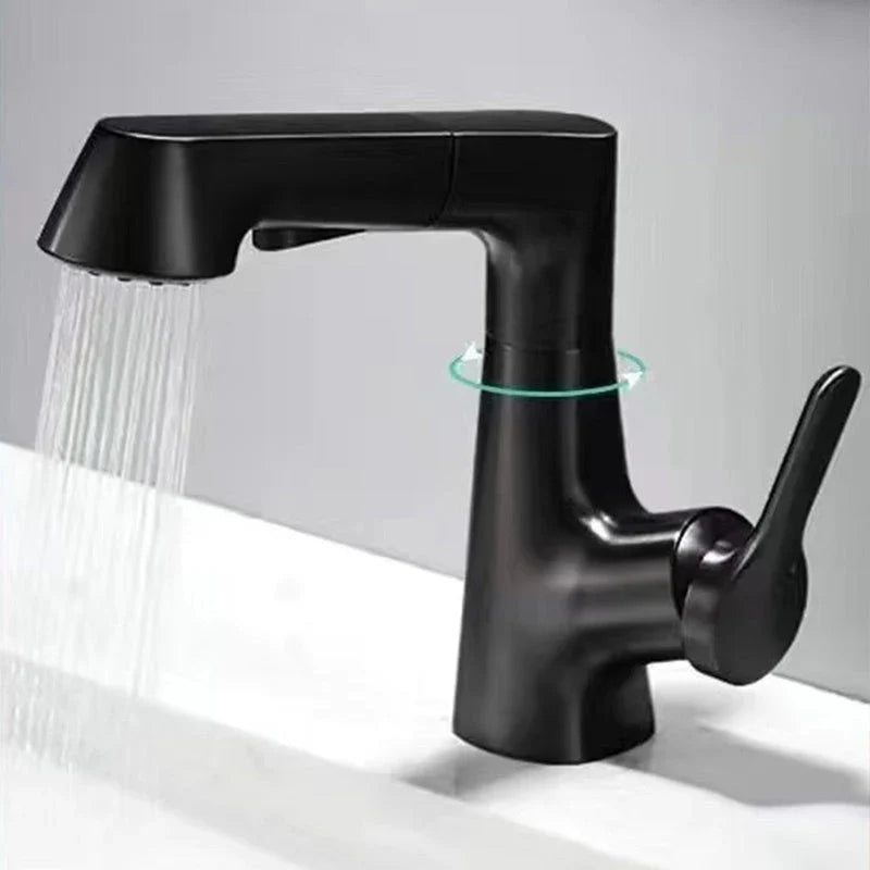 Bathroom Basin Mixer Tap with 360° Swivel Spout and Pull-Out Spray Head – Ceramic, Functional Design