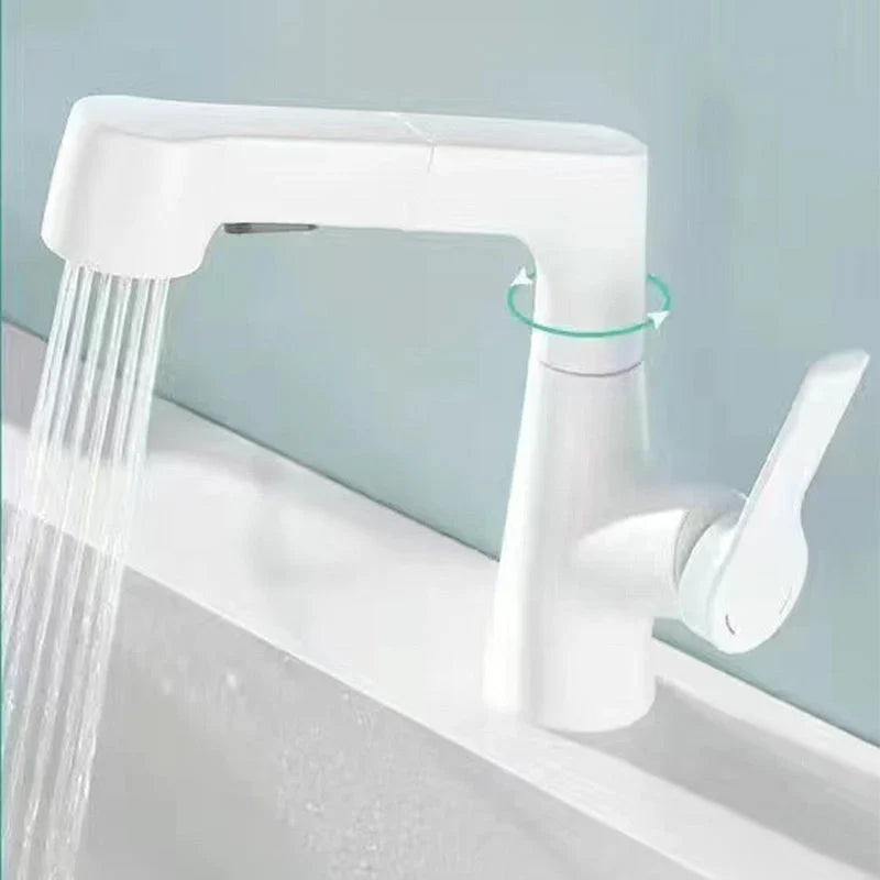 Bathroom Basin Mixer Tap with 360° Swivel Spout and Pull-Out Spray Head – Ceramic, Functional Design
