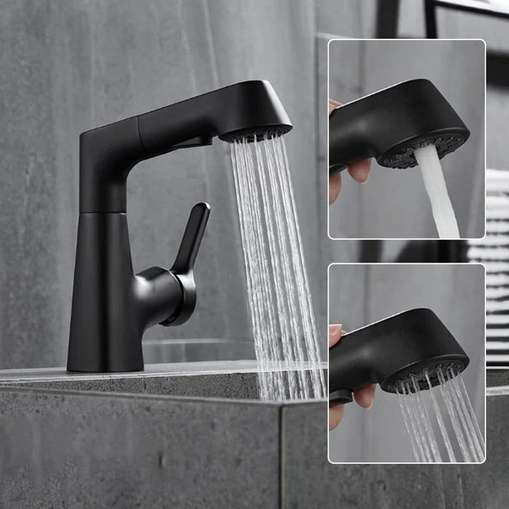 Bathroom Basin Mixer Tap with 360° Swivel Spout and Pull-Out Spray Head – Ceramic, Functional Design