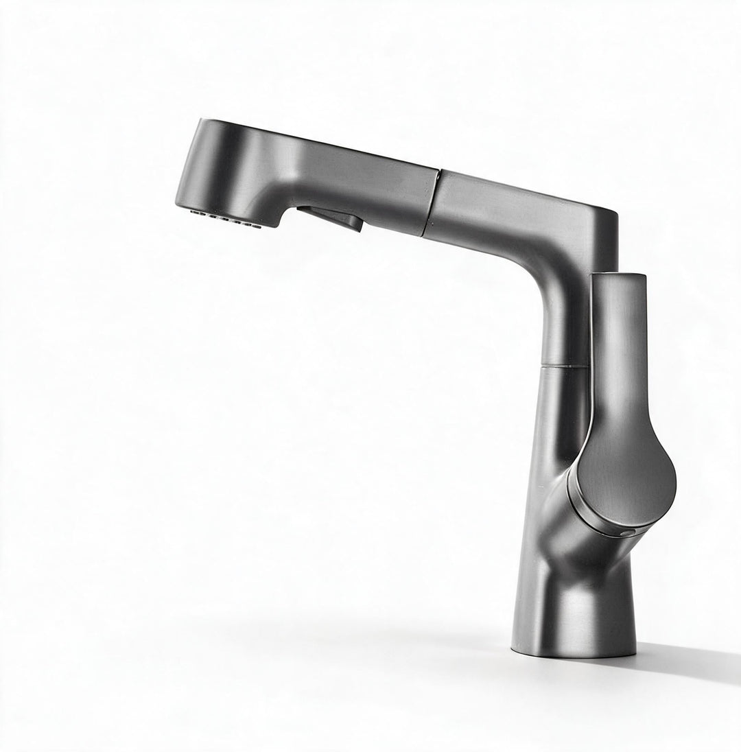 Bathroom Faucet with Swivel Pull-Out Sprayer – Gunmetal Grey