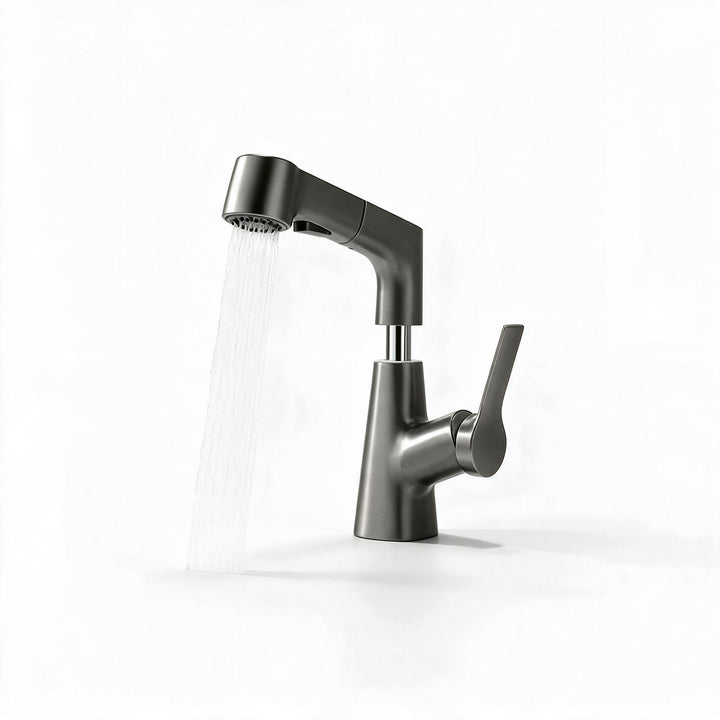 Bathroom Faucet with Swivel Pull-Out Sprayer – Gunmetal Grey