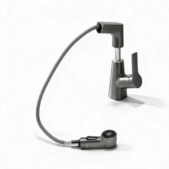 Bathroom Faucet with Swivel Pull-Out Sprayer – Gunmetal Grey