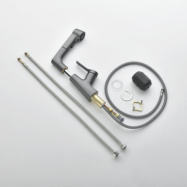 Bathroom Faucet with Swivel Pull-Out Sprayer – Gunmetal Grey