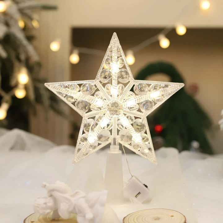Battery-Operated LED Christmas Tree Star Topper with Warm White Lights