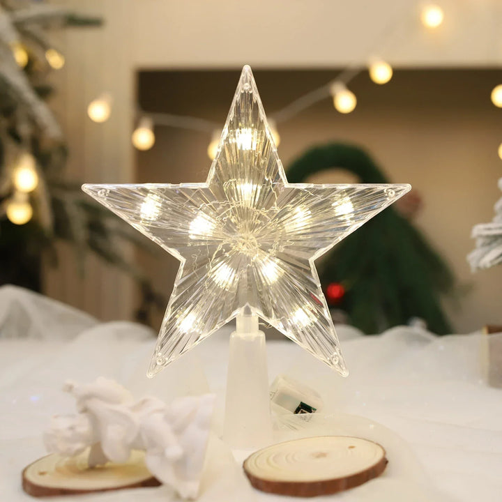 Battery-Operated LED Christmas Tree Star Topper with Warm White Lights