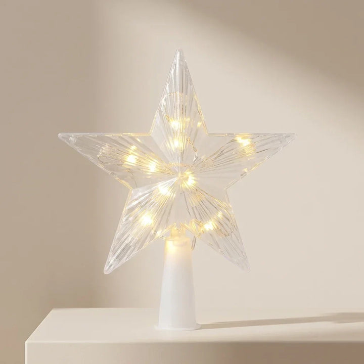 Battery-Operated LED Christmas Tree Star Topper with Warm White Lights