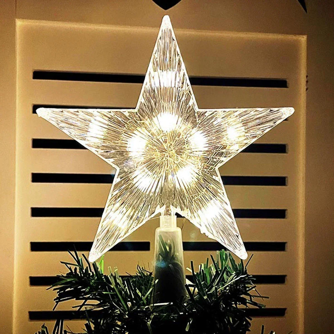 Battery-Operated LED Christmas Tree Star Topper with Warm White Lights