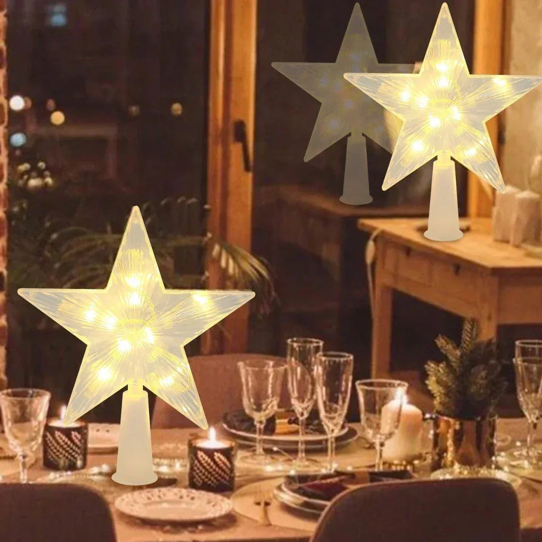 Battery-Operated LED Christmas Tree Star Topper with Warm White Lights