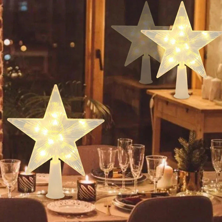 Battery-Operated LED Christmas Tree Star Topper with Warm White Lights