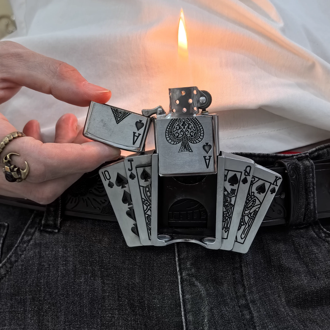 Belt with Kerosene Lighter Metal Buckle