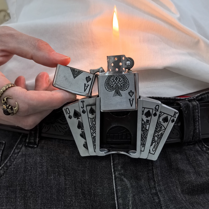 Belt with Kerosene Lighter Metal Buckle