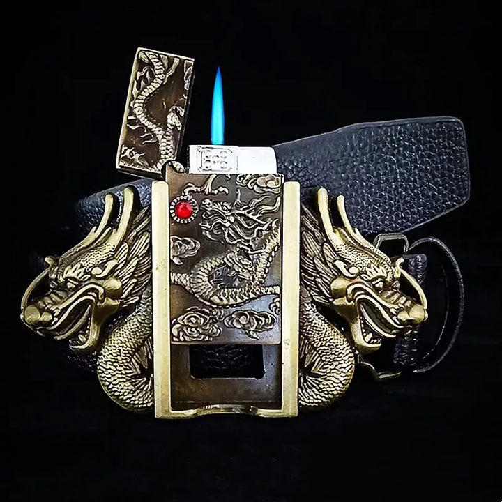 Belt with Kerosene Lighter Metal Buckle