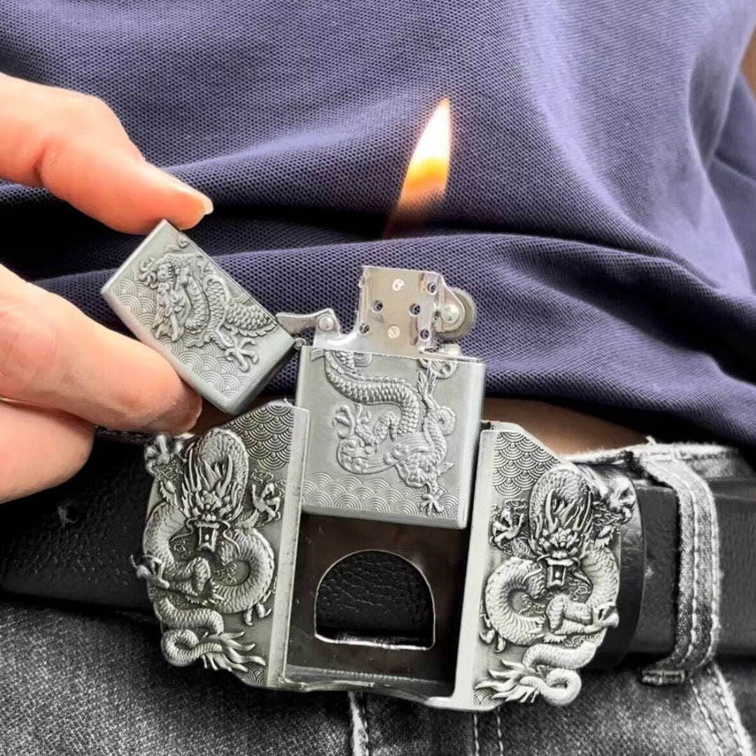 Belt with Kerosene Lighter Metal Buckle