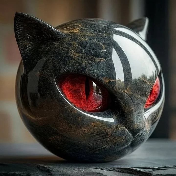 Black Cat Head Sculpture with Hypnotic Eyes