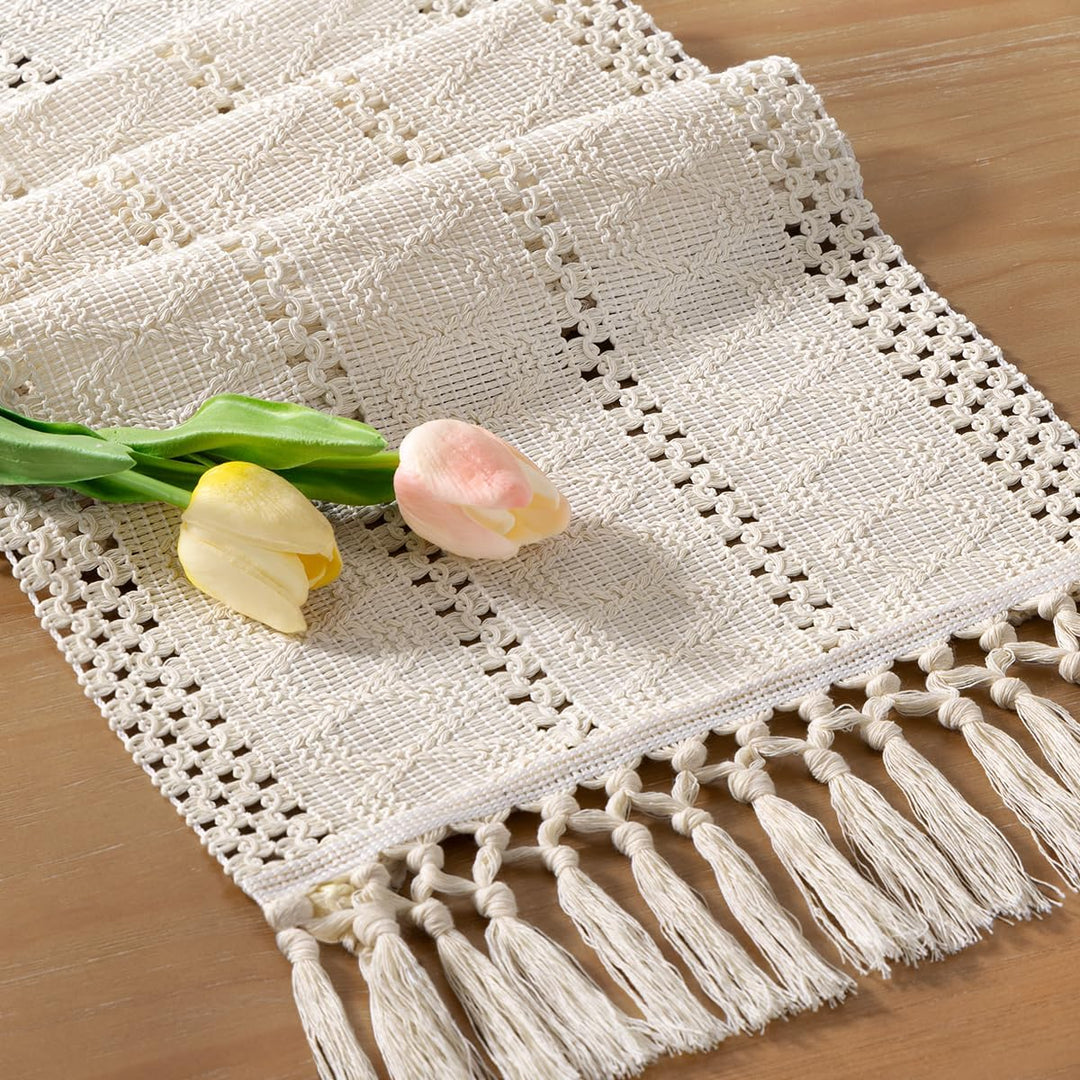 Boho Macrame Table Runner with Tassels