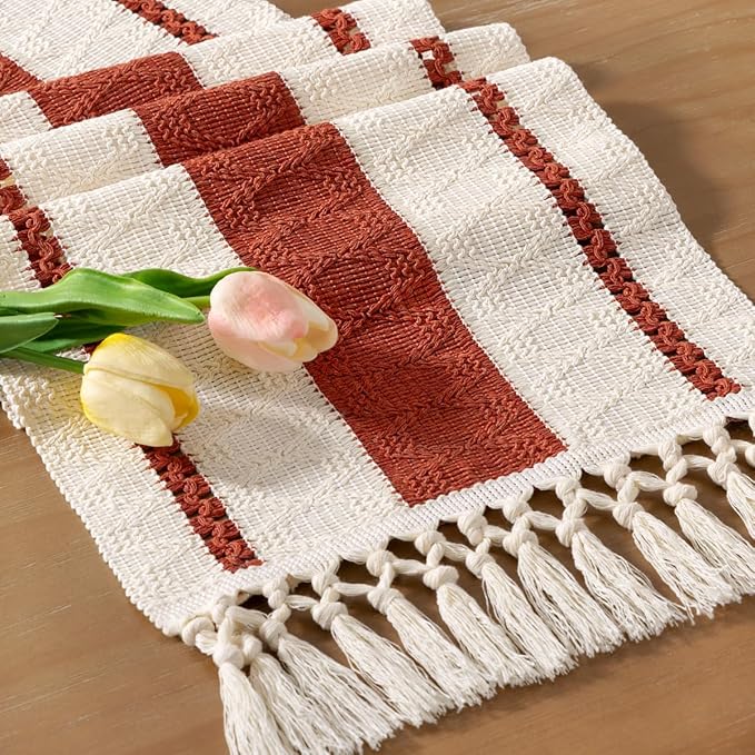 Boho Macrame Table Runner with Tassels