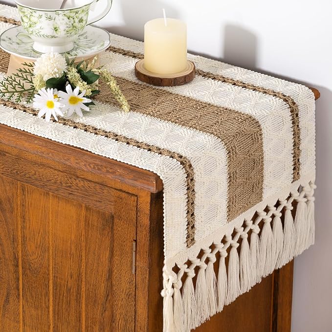 Boho Macrame Table Runner with Tassels