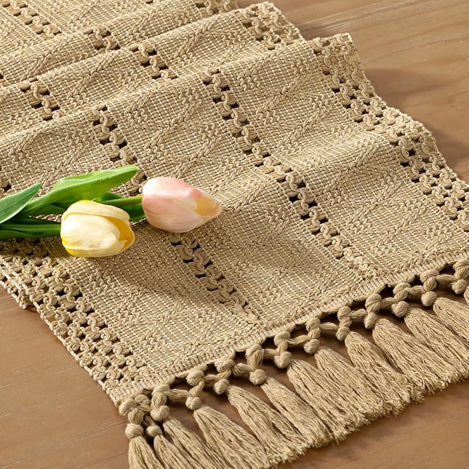 Boho Macrame Table Runner with Tassels