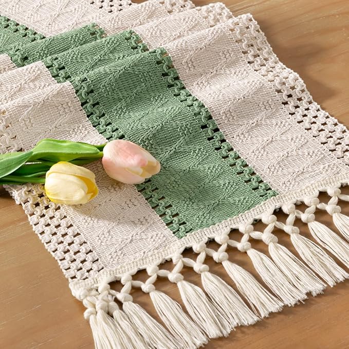 Boho Macrame Table Runner with Tassels