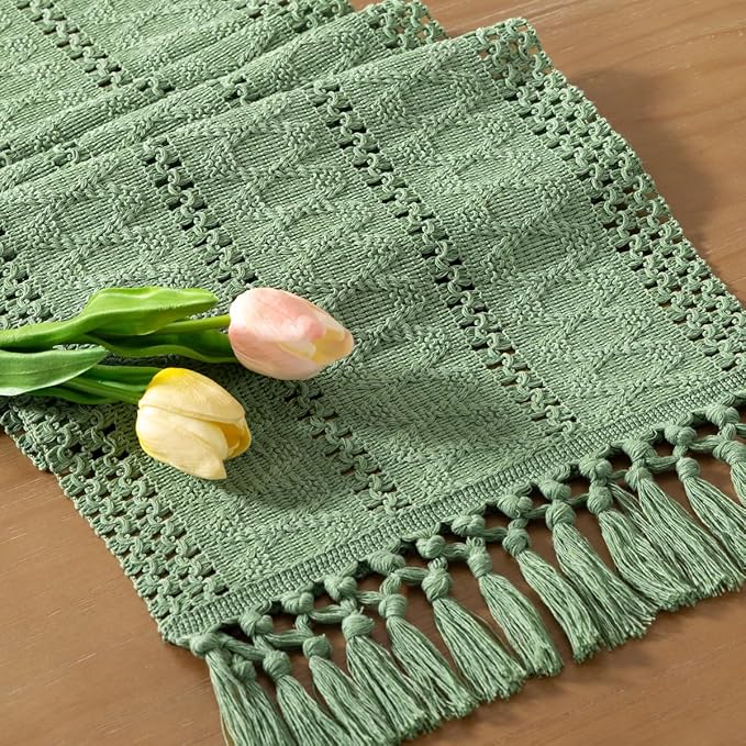 Boho Macrame Table Runner with Tassels