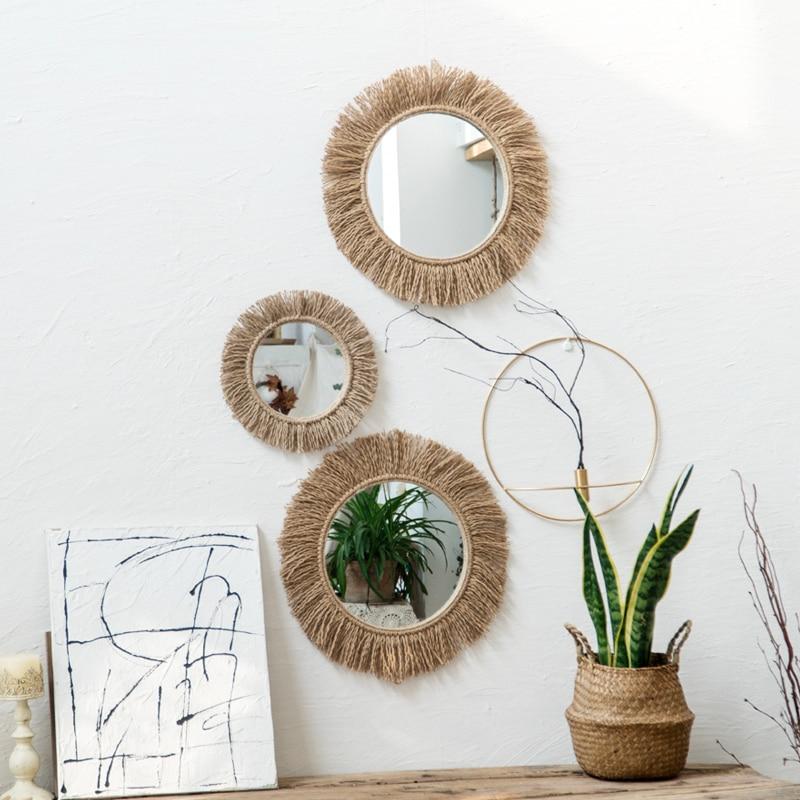 Boho Style Wall Mirror with Hemp Rope