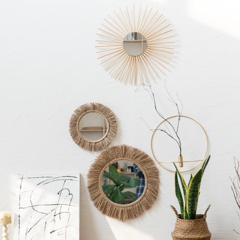 Boho Style Wall Mirror with Hemp Rope
