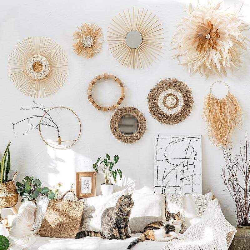 Boho Style Wall Mirror with Hemp Rope