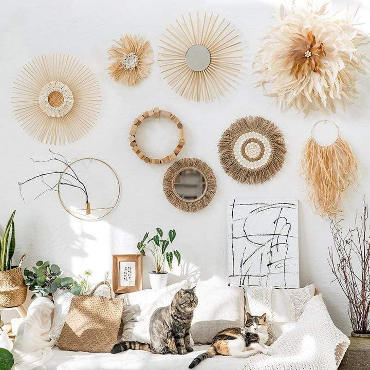 Boho Style Wall Mirror with Hemp Rope